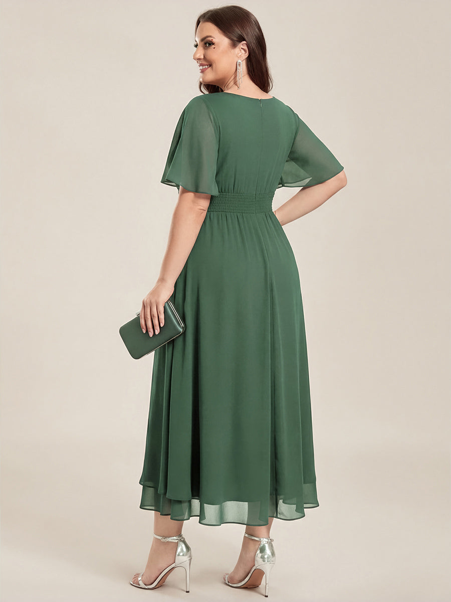 pretty LILOU| Plus Size Pleated Chiffon Ruffle Sleeve Wedding Guest Dress