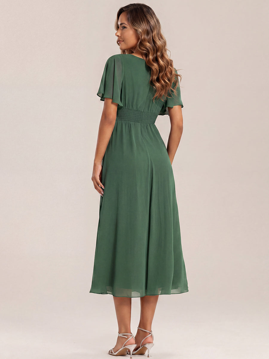 ever LILOU| Pleated Chiffon Ruffle Sleeve Wedding Guest Dress