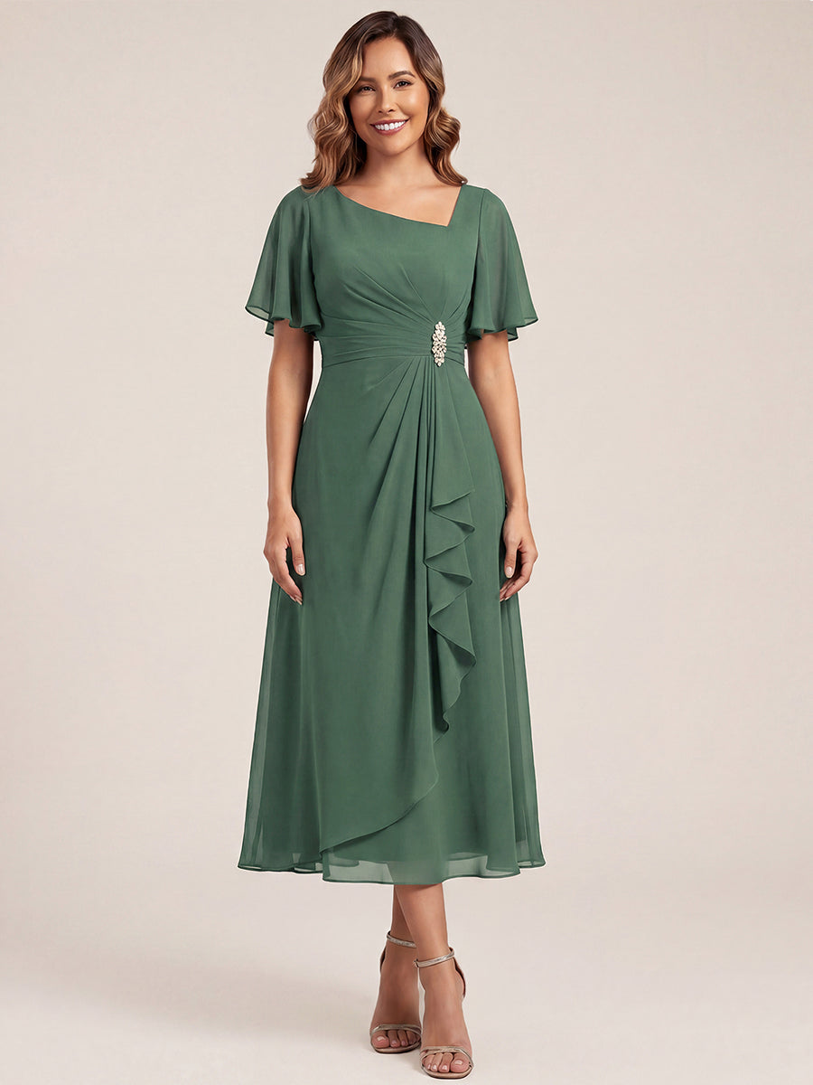 ever LILOU| Pleated Chiffon Ruffle Sleeve Wedding Guest Dress