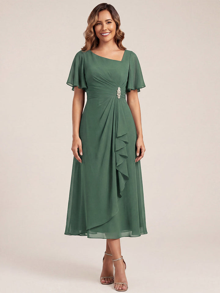 ever LILOU| Pleated Chiffon Ruffle Sleeve Wedding Guest Dress