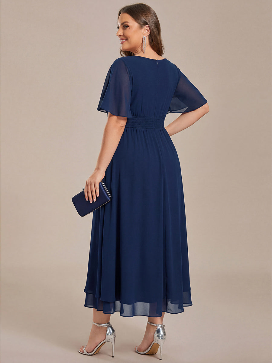 ever LILOU| Pleated Chiffon Ruffle Sleeve Wedding Guest Dress