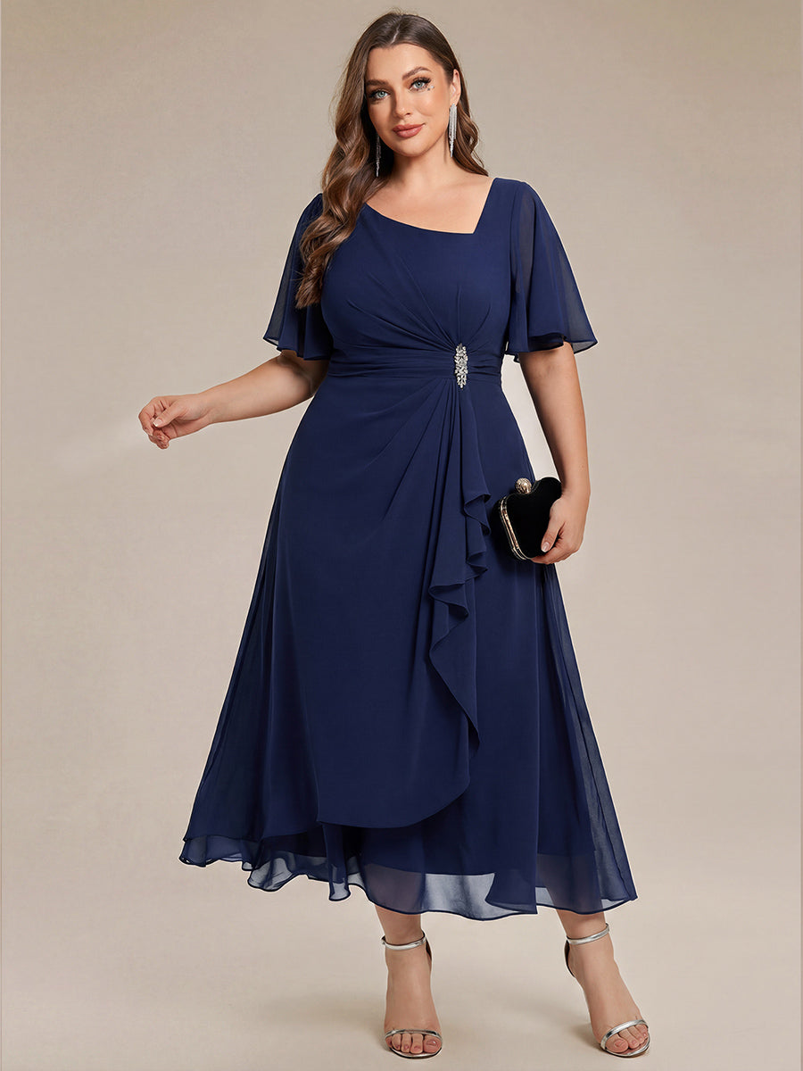 ever LILOU| Pleated Chiffon Ruffle Sleeve Wedding Guest Dress