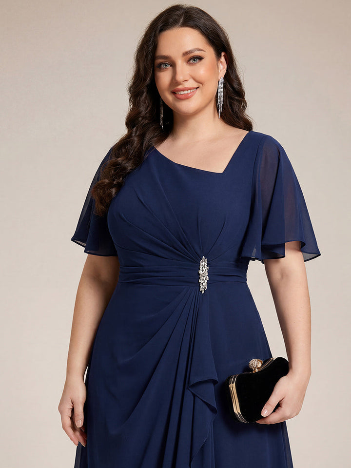 ever LILOU| Pleated Chiffon Ruffle Sleeve Wedding Guest Dress
