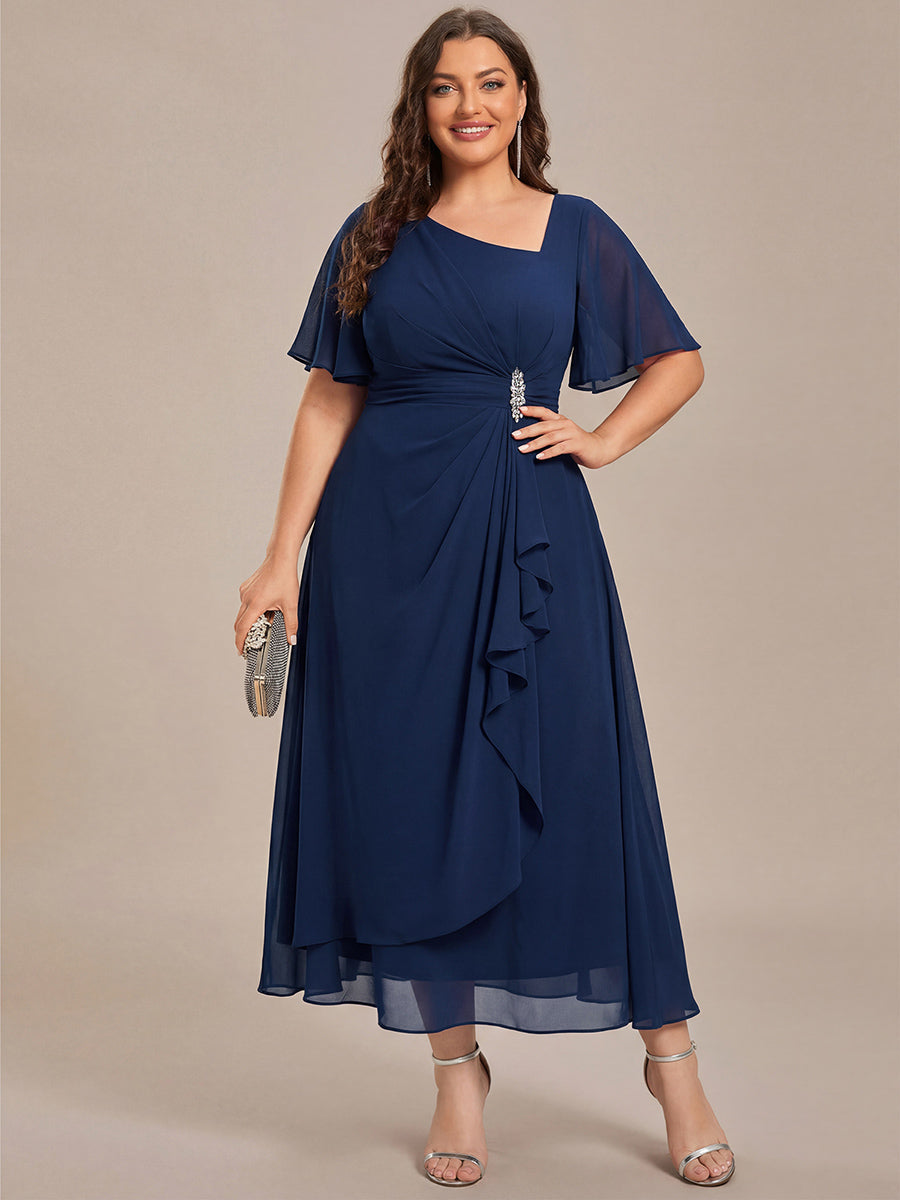 pretty LILOU| Plus Size Pleated Chiffon Ruffle Sleeve Wedding Guest Dress