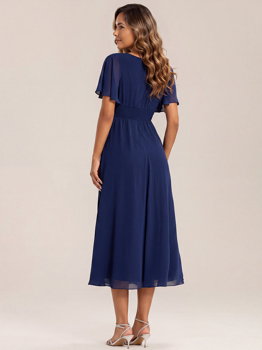 ever LILOU| Pleated Chiffon Ruffle Sleeve Wedding Guest Dress