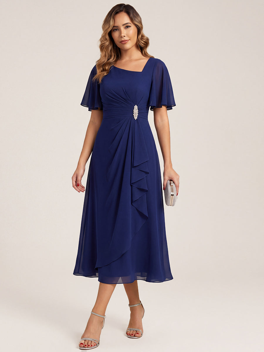 ever LILOU| Pleated Chiffon Ruffle Sleeve Wedding Guest Dress