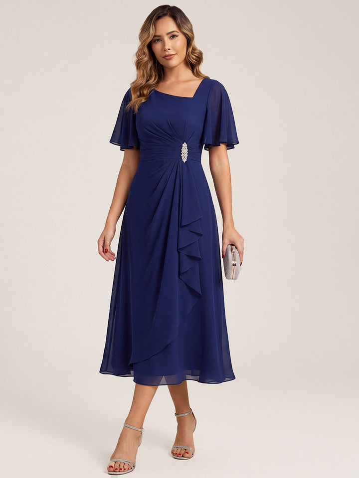 ever LILOU| Pleated Chiffon Ruffle Sleeve Wedding Guest Dress