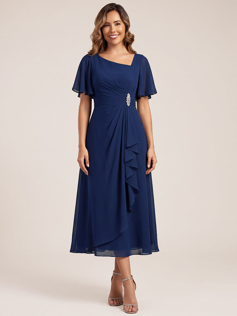 ever LILOU| Pleated Chiffon Ruffle Sleeve Wedding Guest Dress