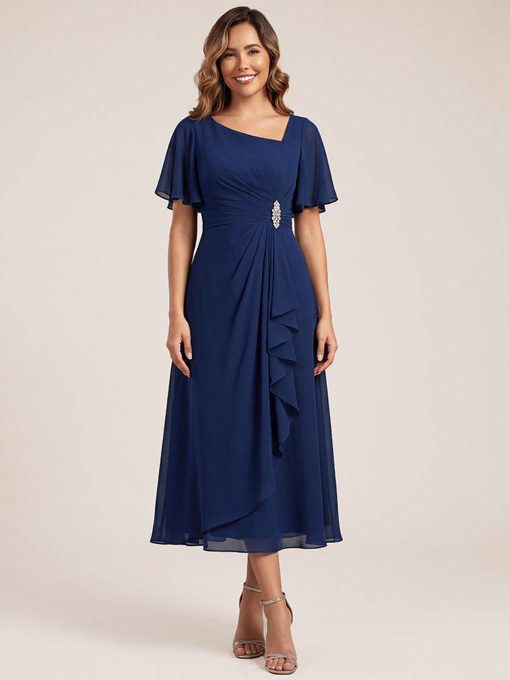 ever LILOU| Pleated Chiffon Ruffle Sleeve Wedding Guest Dress