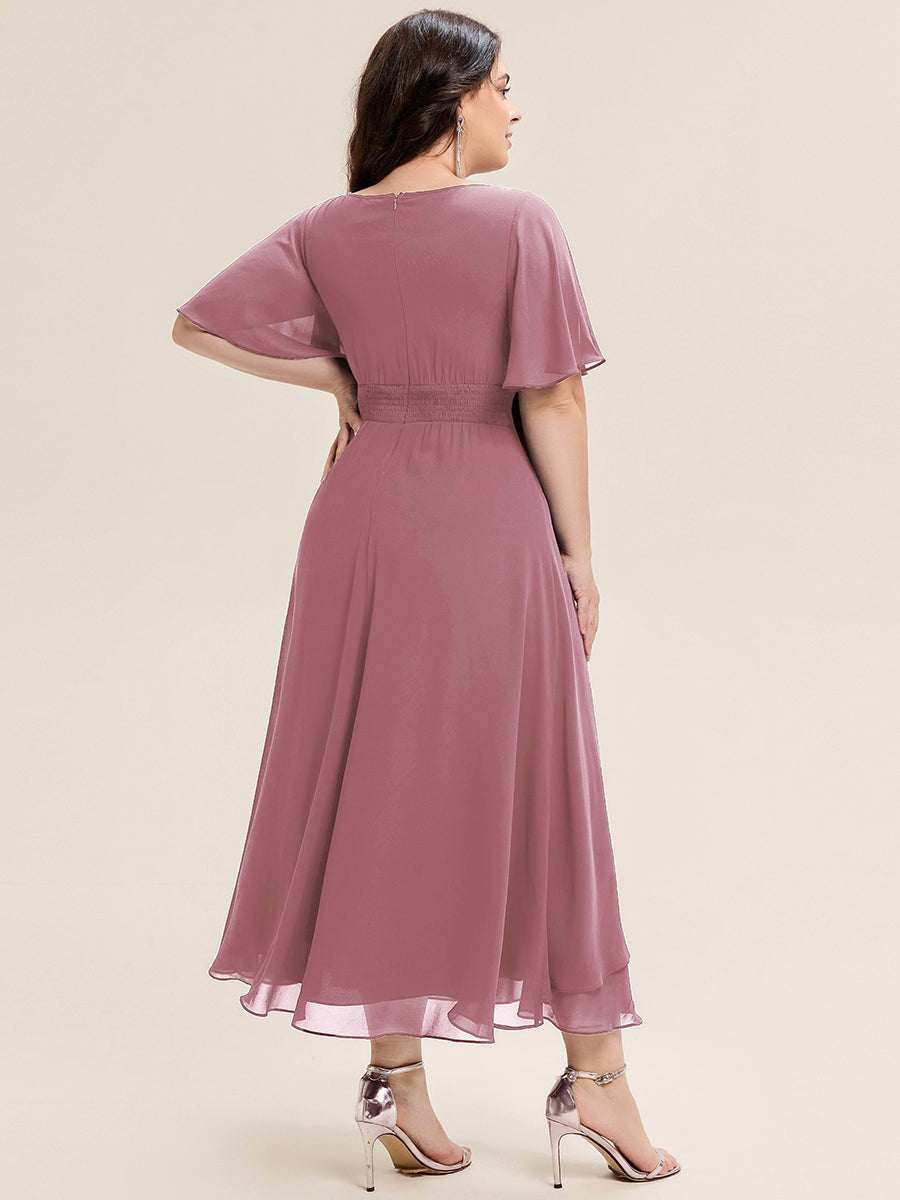 ever LILOU| Pleated Chiffon Ruffle Sleeve Wedding Guest Dress