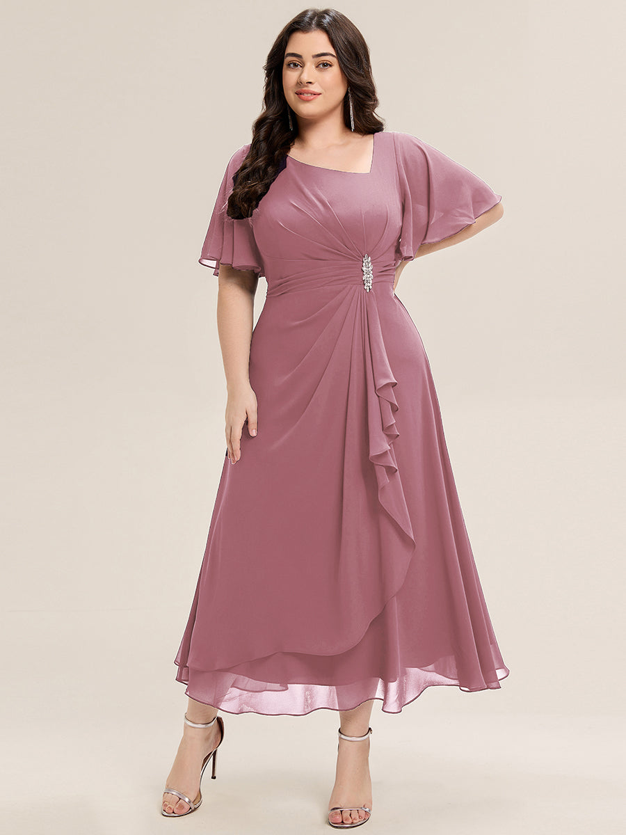 ever LILOU| Pleated Chiffon Ruffle Sleeve Wedding Guest Dress