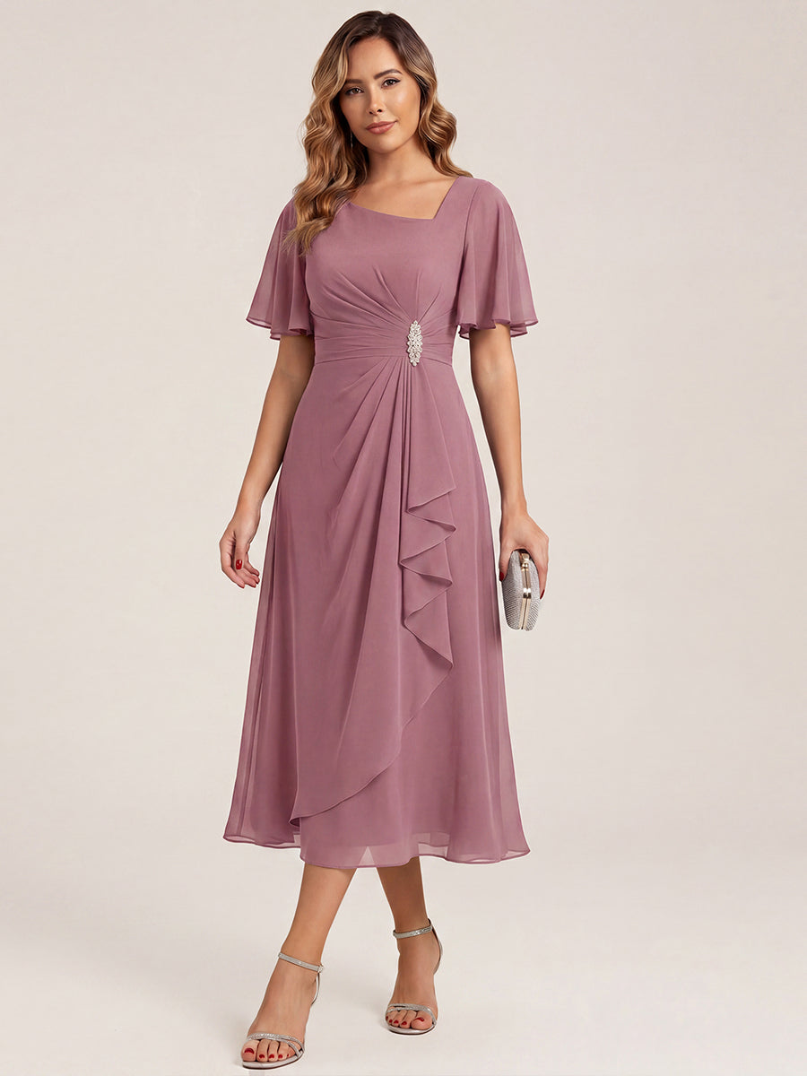 ever LILOU| Pleated Chiffon Ruffle Sleeve Wedding Guest Dress