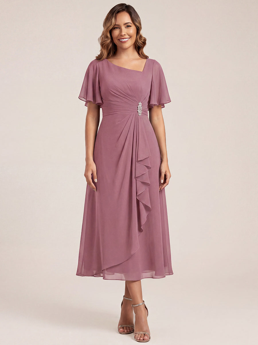 ever LILOU| Pleated Chiffon Ruffle Sleeve Wedding Guest Dress