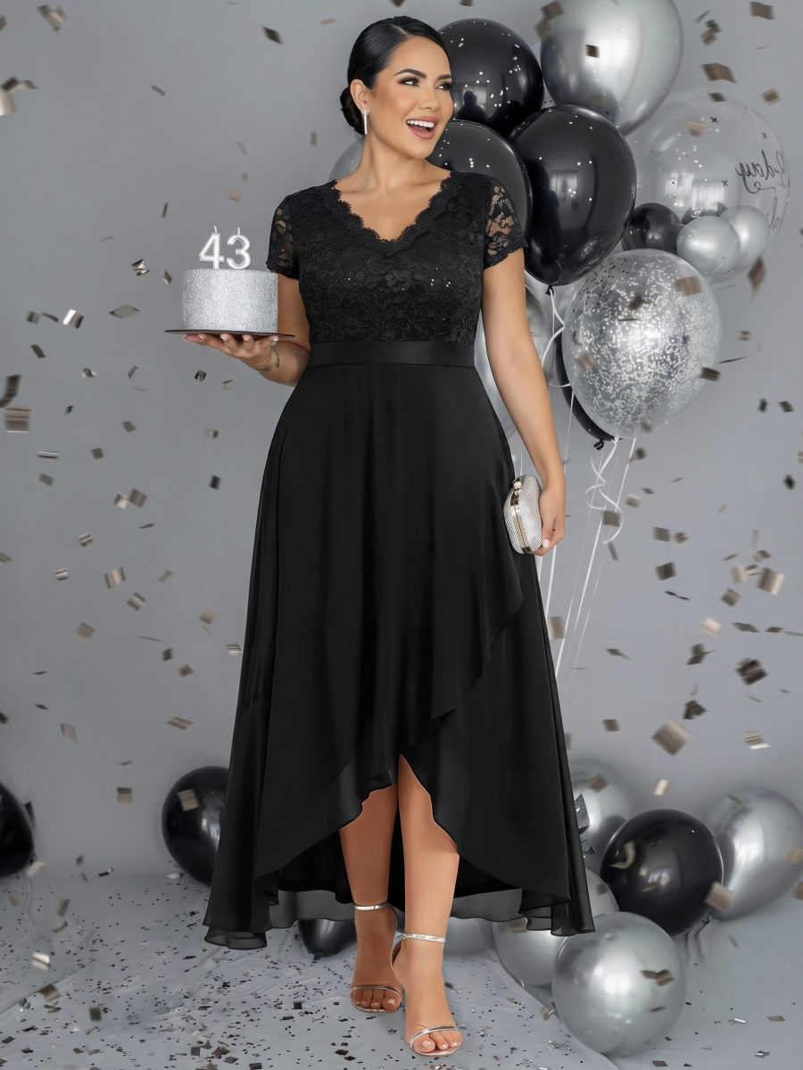 Plus Size Deep V-Neck Chiffon Evening Dress