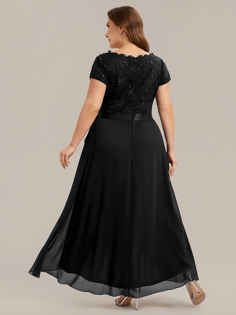 Plus Size Deep V-Neck Chiffon Evening Dress