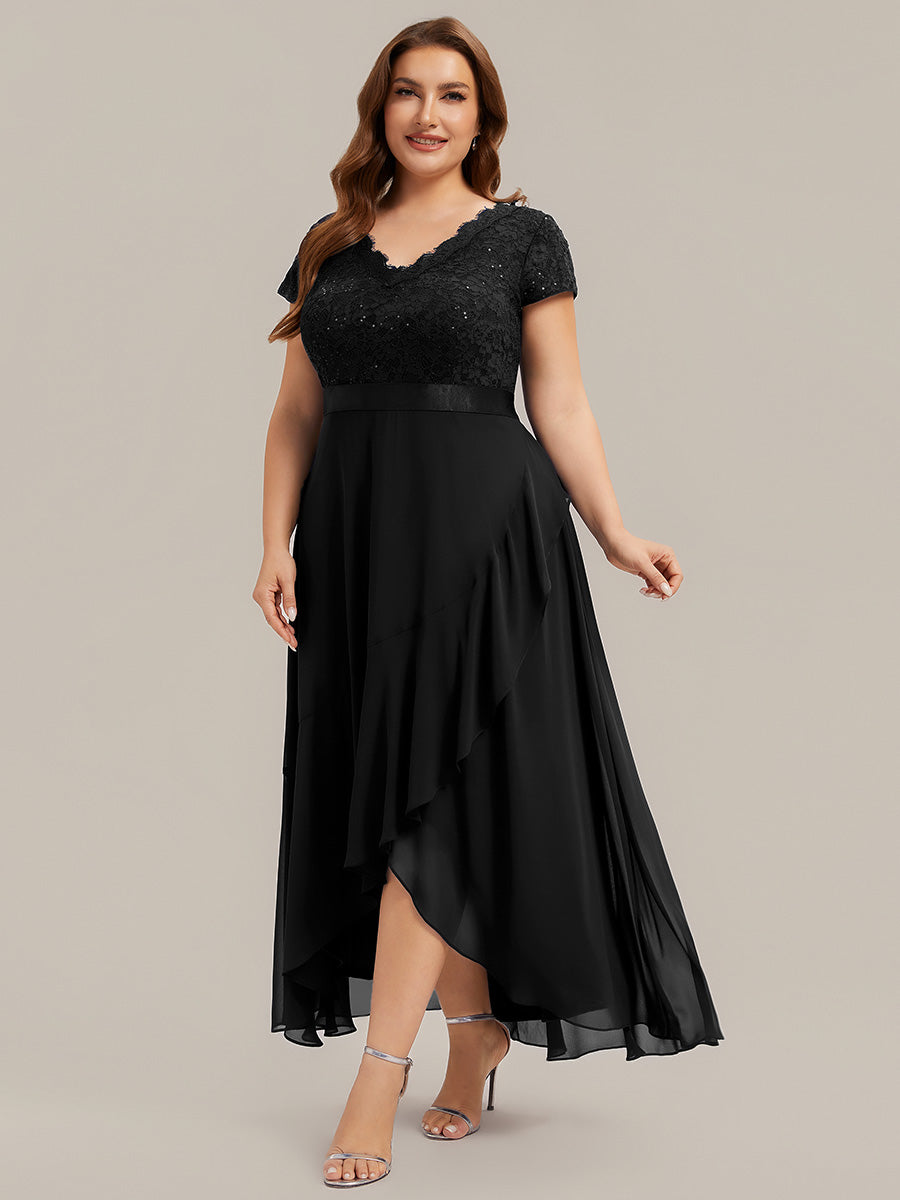 Plus Size Deep V-Neck Chiffon Evening Dress