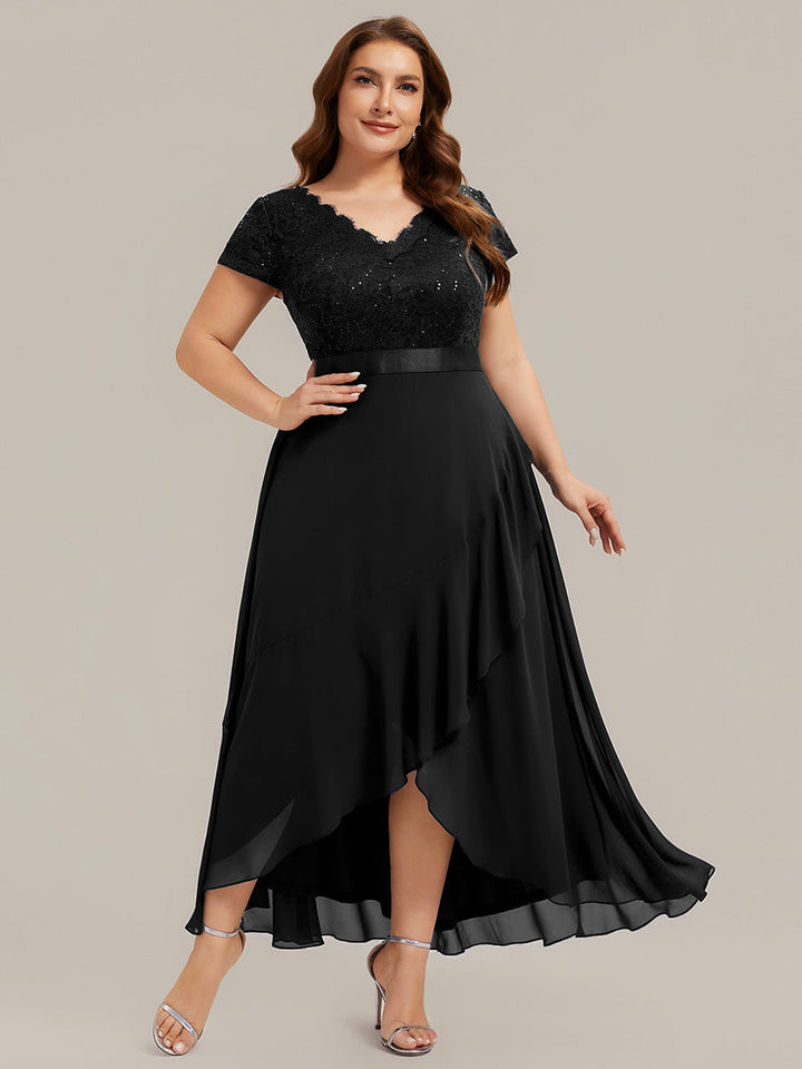 Plus Size Deep V-Neck Chiffon Evening Dress