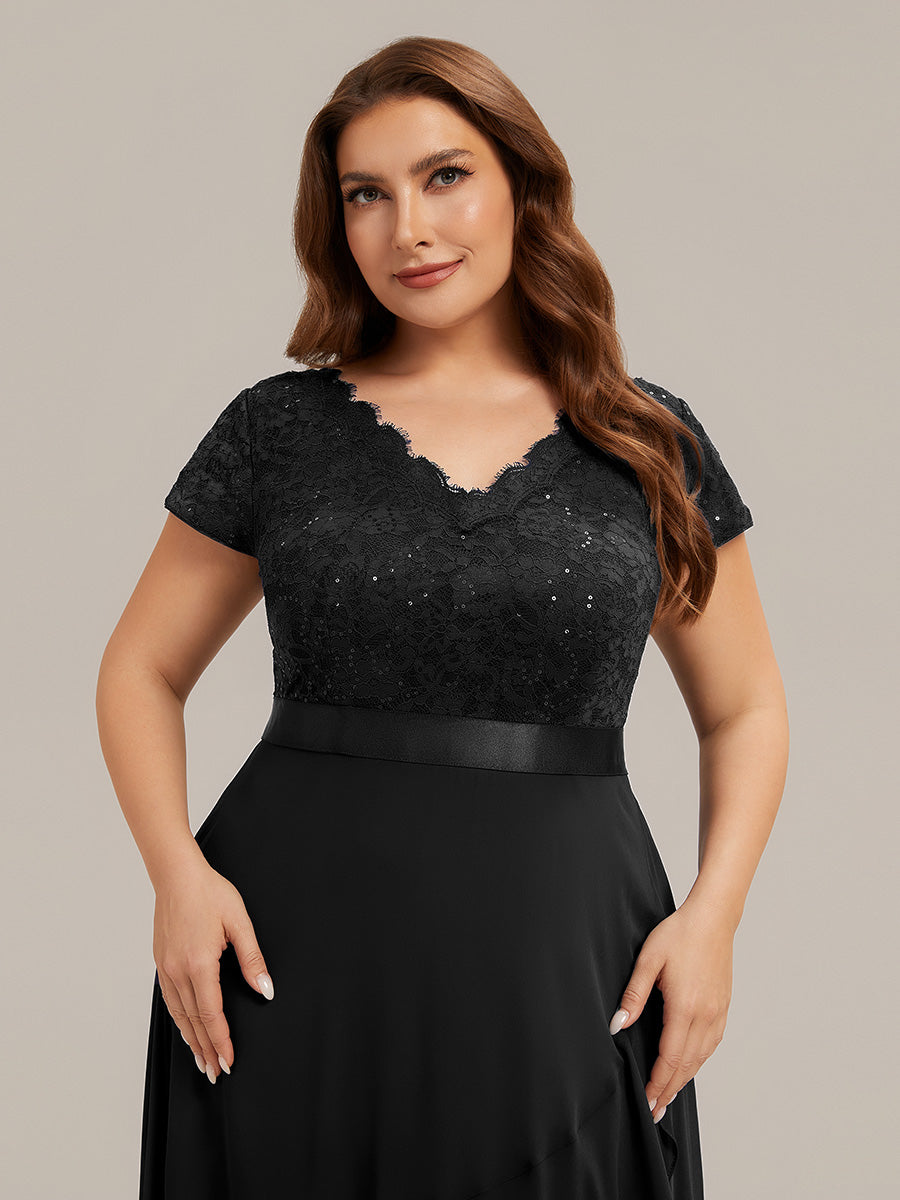 Plus Size Deep V-Neck Chiffon Evening Dress