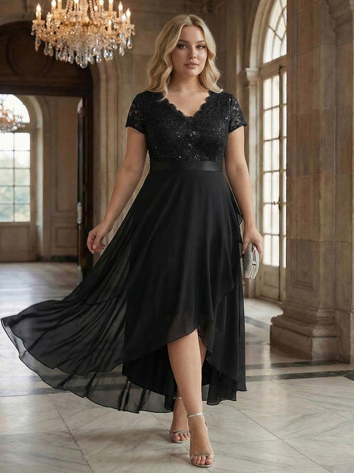 Plus Size Deep V-Neck Chiffon Evening Dress