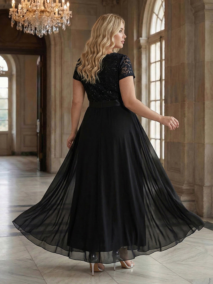 Plus Size Deep V-Neck Chiffon Evening Dress