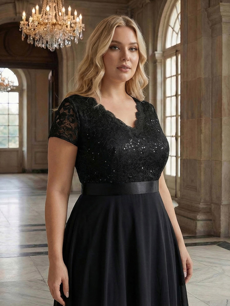 Plus Size Deep V-Neck Chiffon Evening Dress