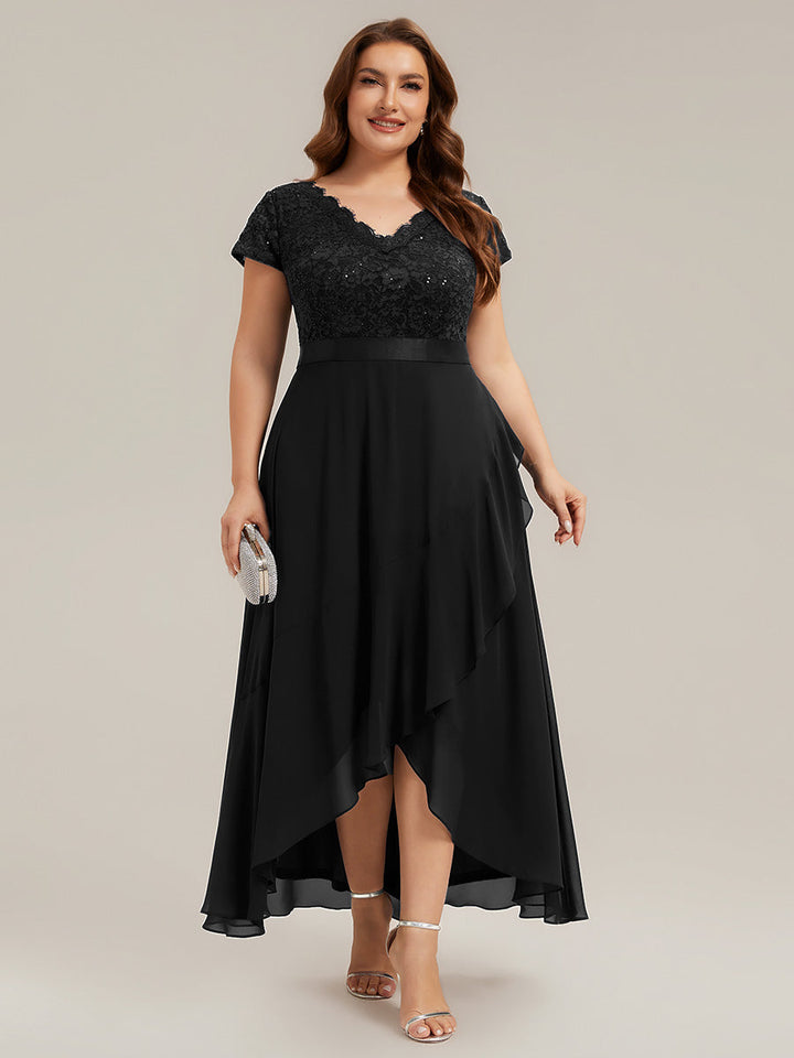 Plus Size Deep V-Neck Chiffon Evening Dress