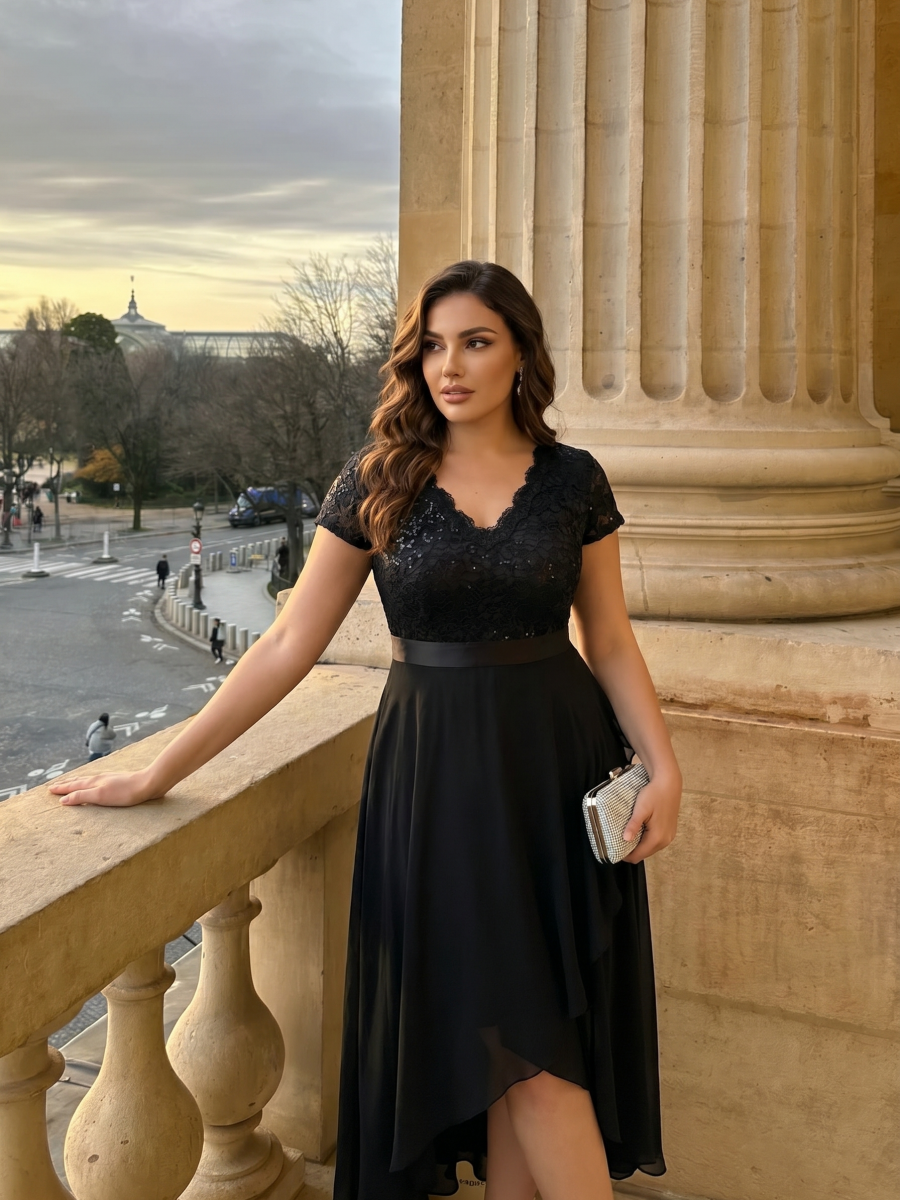 Plus Size Deep V-Neck Chiffon Evening Dress