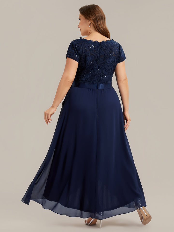 Plus Size Deep V-Neck Chiffon Evening Dress
