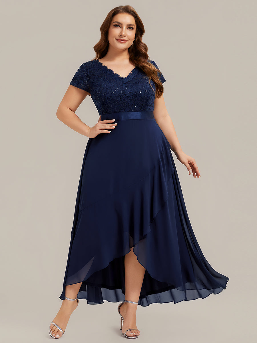 Plus Size Deep V-Neck Chiffon Evening Dress