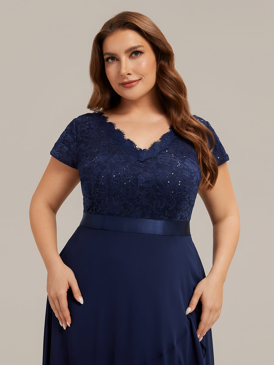 Plus Size Deep V-Neck Chiffon Evening Dress