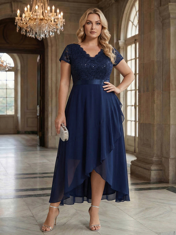 Plus Size Deep V-Neck Chiffon Evening Dress