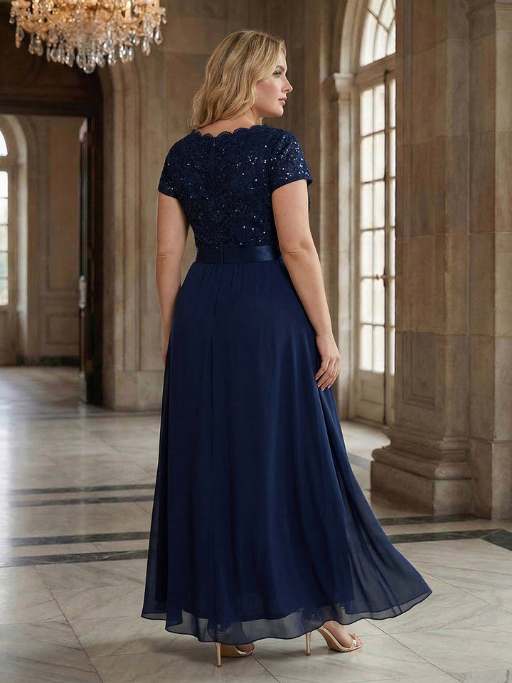 Plus Size Deep V-Neck Chiffon Evening Dress