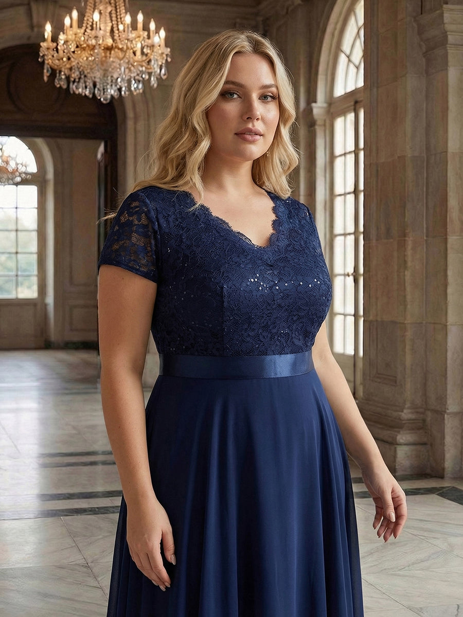 Plus Size Deep V-Neck Chiffon Evening Dress