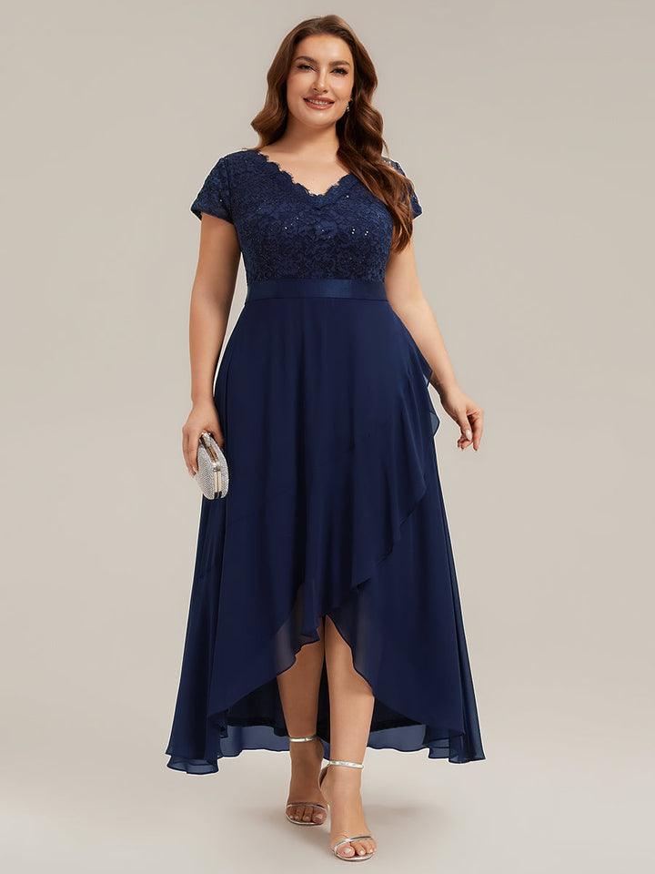 Plus Size Deep V-Neck Chiffon Evening Dress
