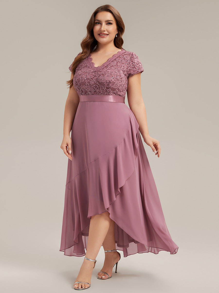 Plus Size Deep V-Neck Chiffon Evening Dress