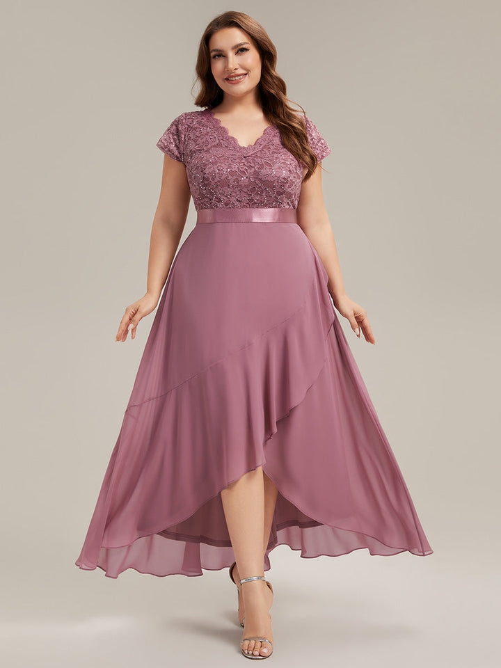 Plus Size Deep V-Neck Chiffon Evening Dress