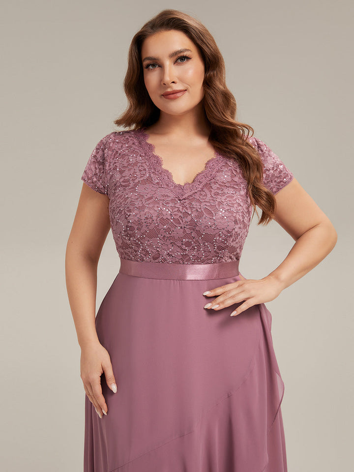 Plus Size Deep V-Neck Chiffon Evening Dress