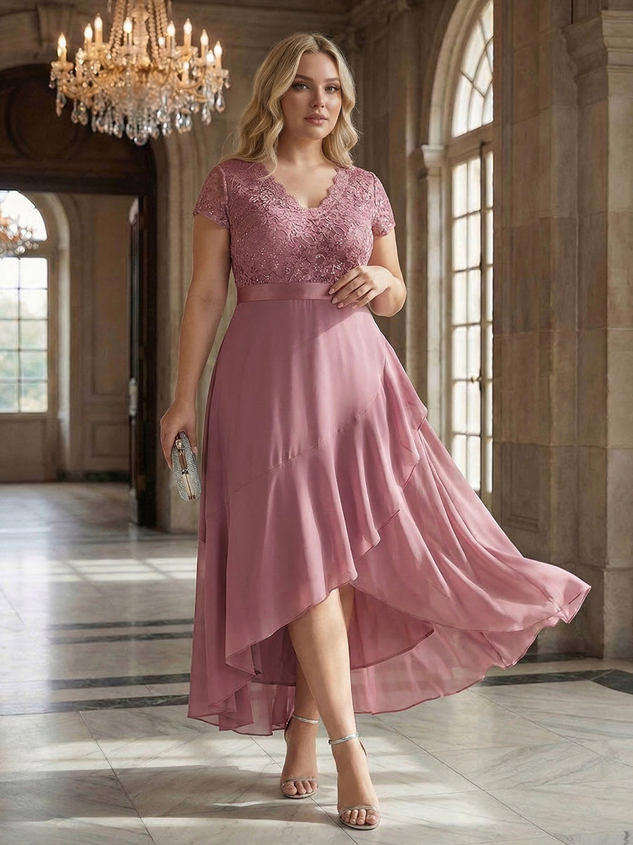 Plus Size Deep V-Neck Chiffon Evening Dress