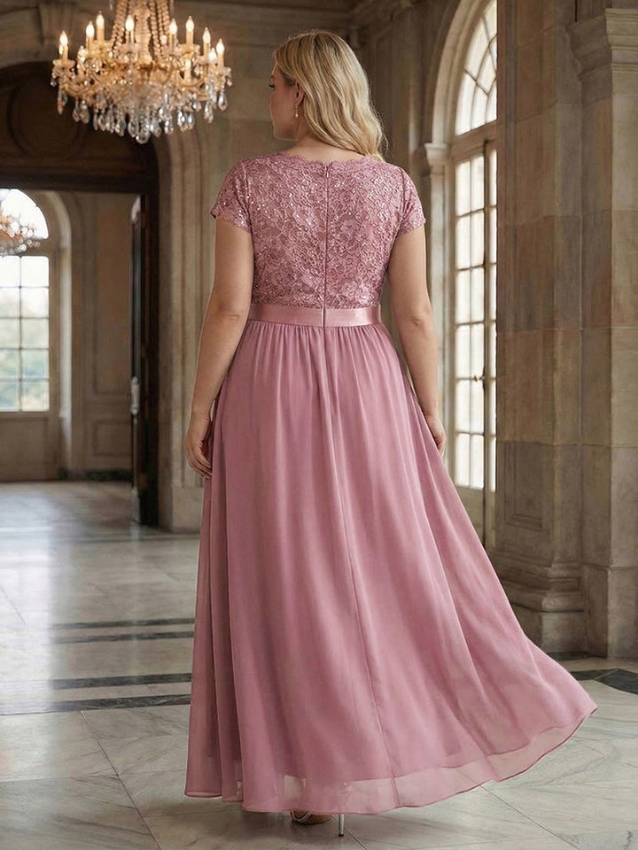 Plus Size Deep V-Neck Chiffon Evening Dress