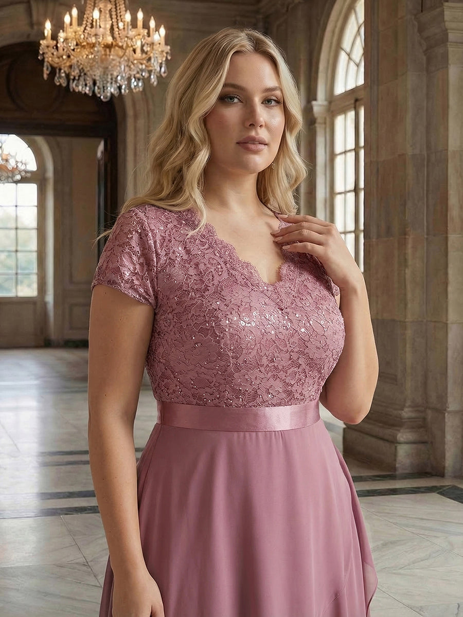 Plus Size Deep V-Neck Chiffon Evening Dress