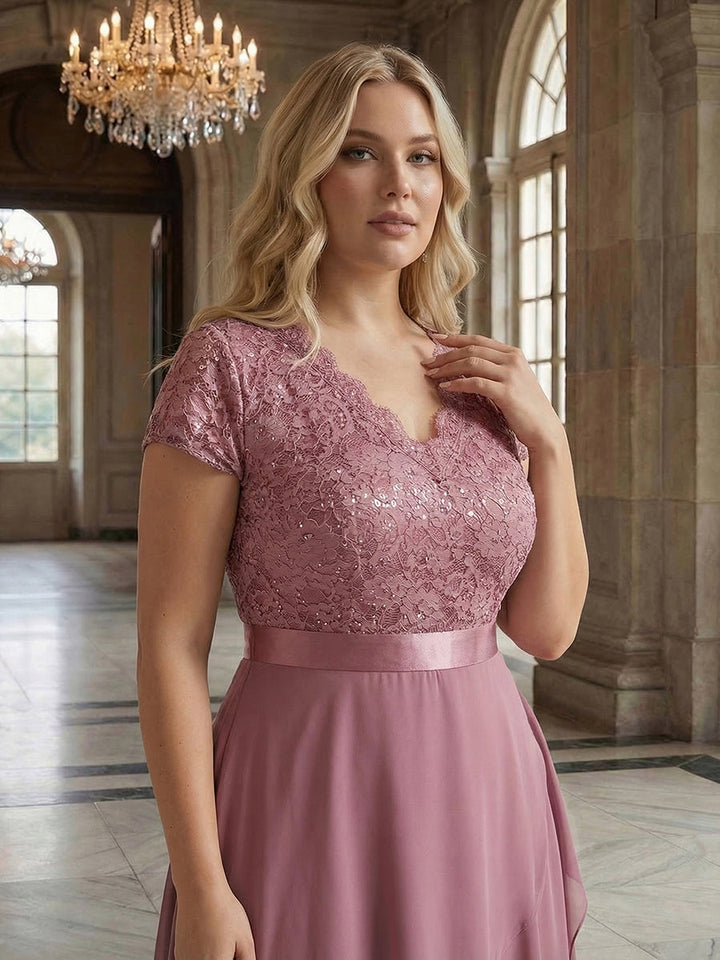 Plus Size Deep V-Neck Chiffon Evening Dress