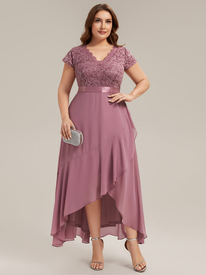 Plus Size Deep V-Neck Chiffon Evening Dress