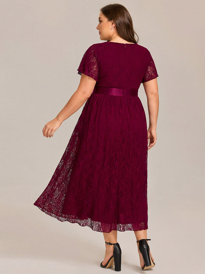 pretty SEVYN|Plus Size Ruffled Sleeve Empire Waist Lace Wedding Guest Dress