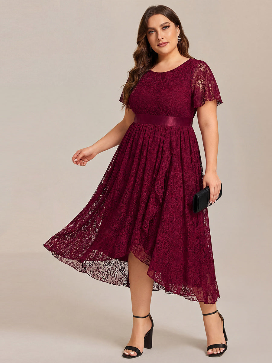 pretty SEVYN|Plus Size Ruffled Sleeve Empire Waist Lace Wedding Guest Dress