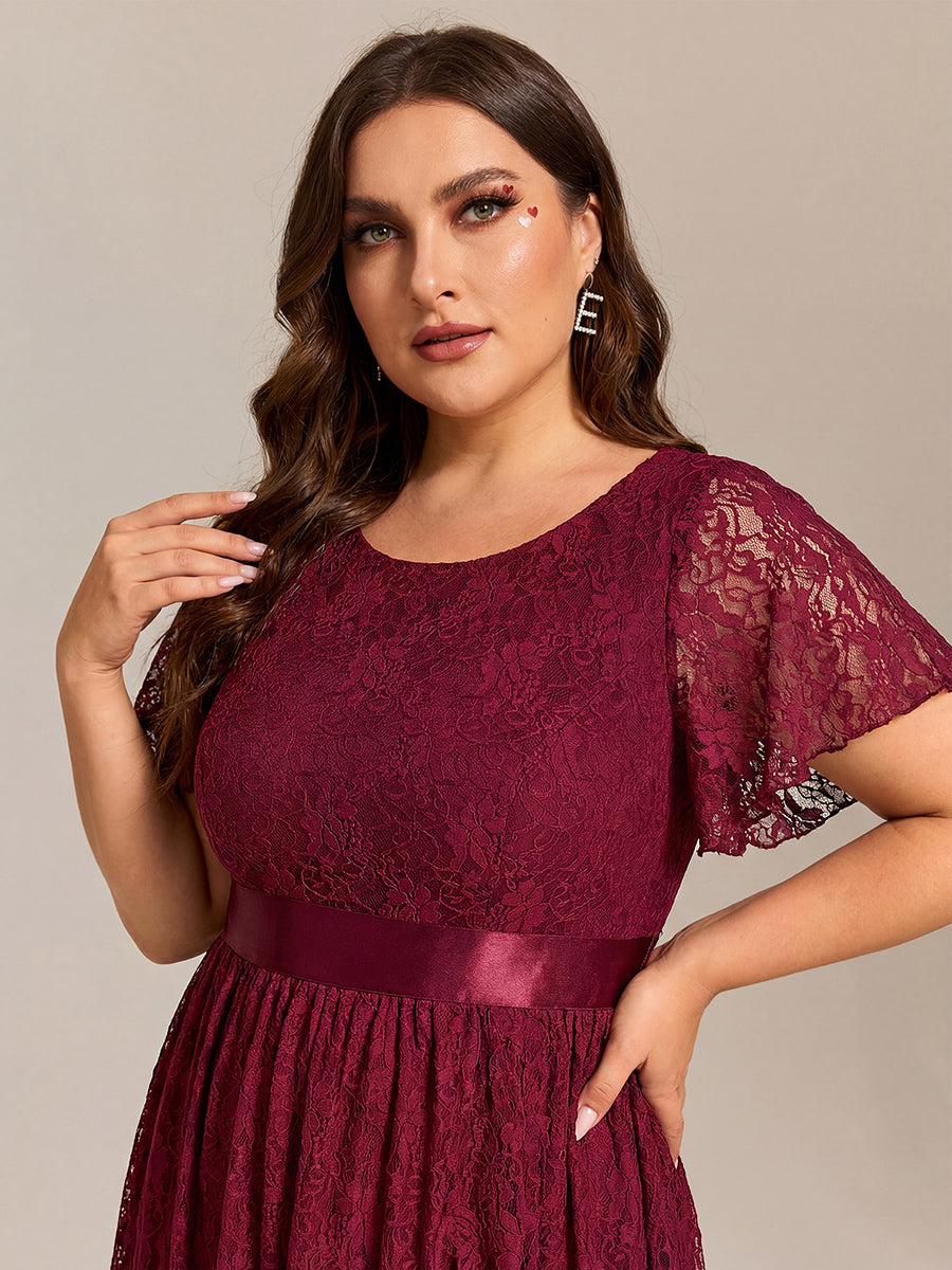 pretty SEVYN|Plus Size Ruffled Sleeve Empire Waist Lace Wedding Guest Dress