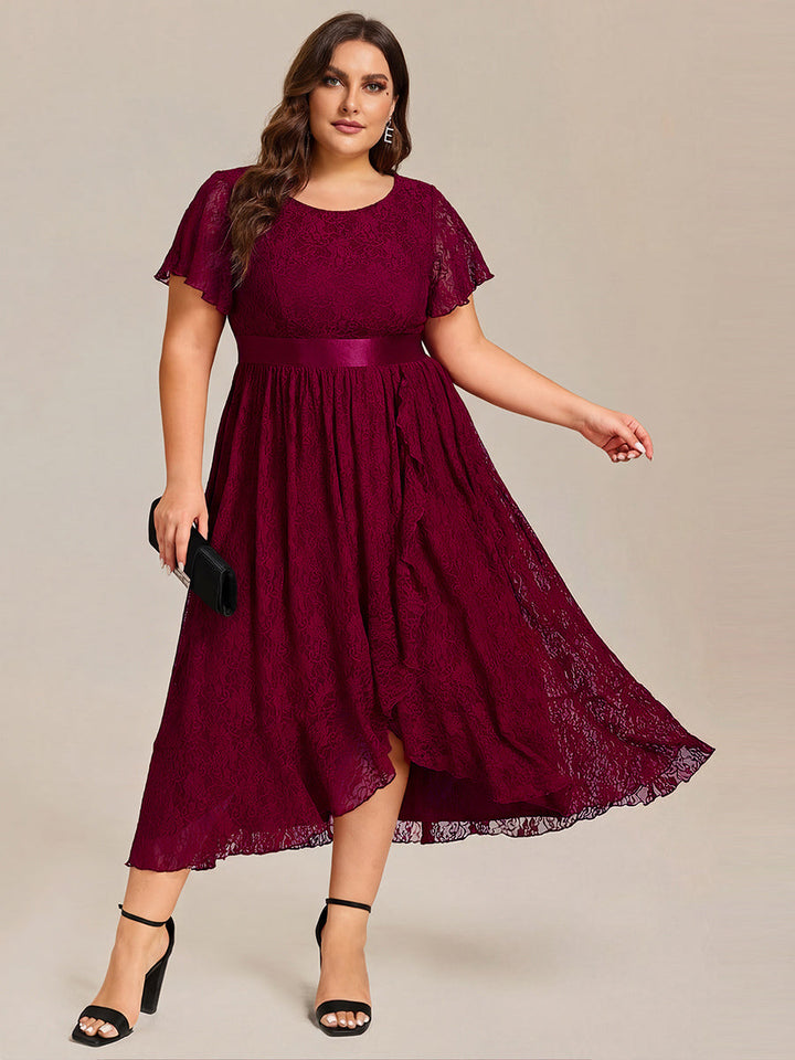 pretty SEVYN|Plus Size Ruffled Sleeve Empire Waist Lace Wedding Guest Dress