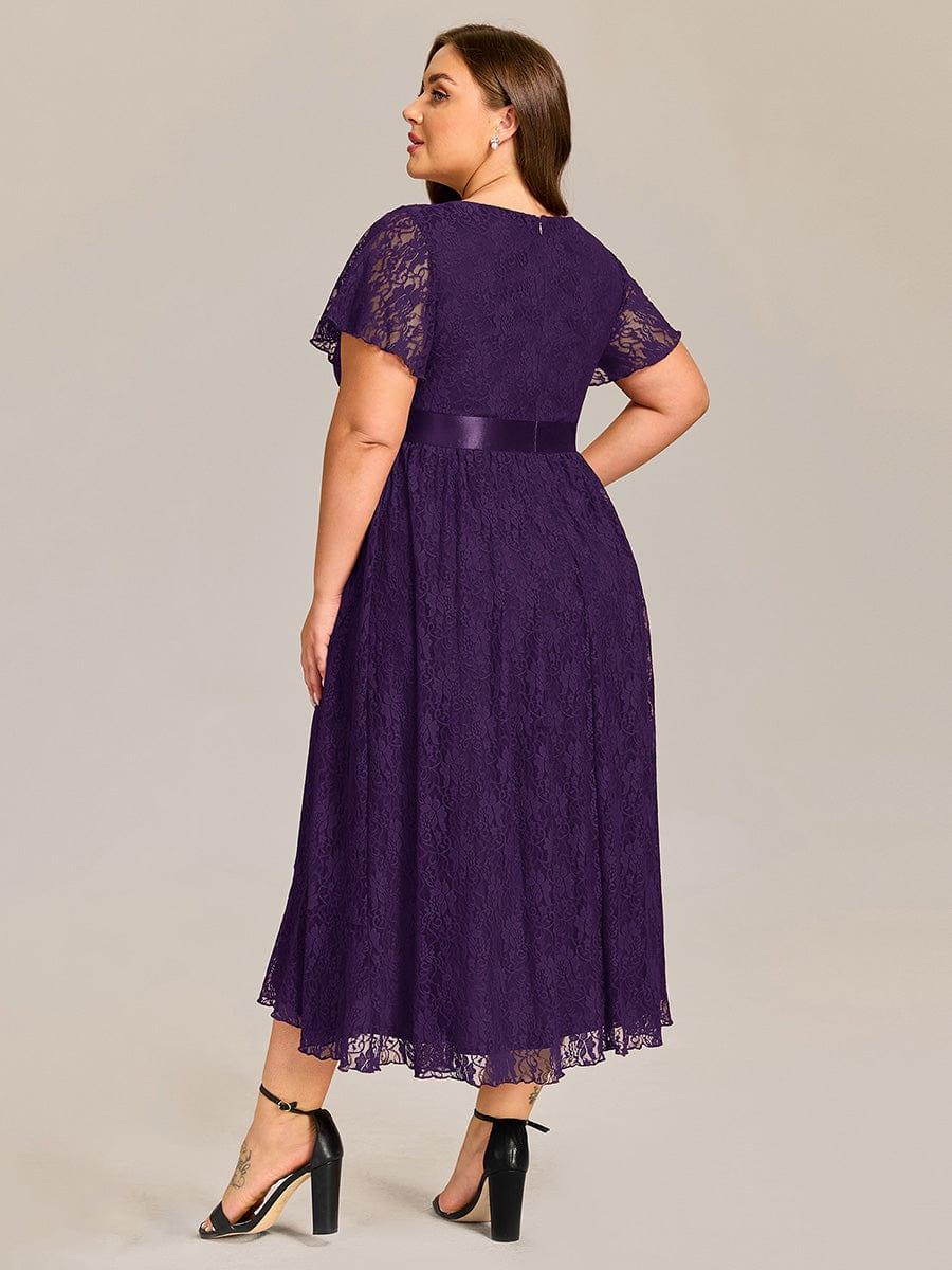 pretty SEVYN|Plus Size Ruffled Sleeve Empire Waist Lace Wedding Guest Dress