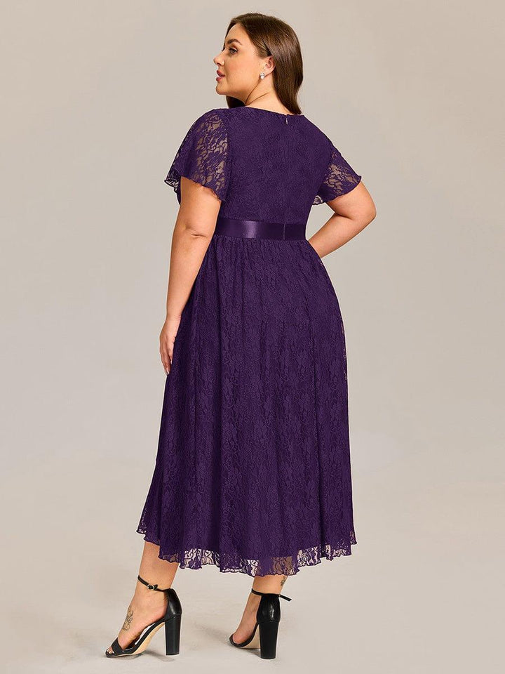 pretty SEVYN|Plus Size Ruffled Sleeve Empire Waist Lace Wedding Guest Dress