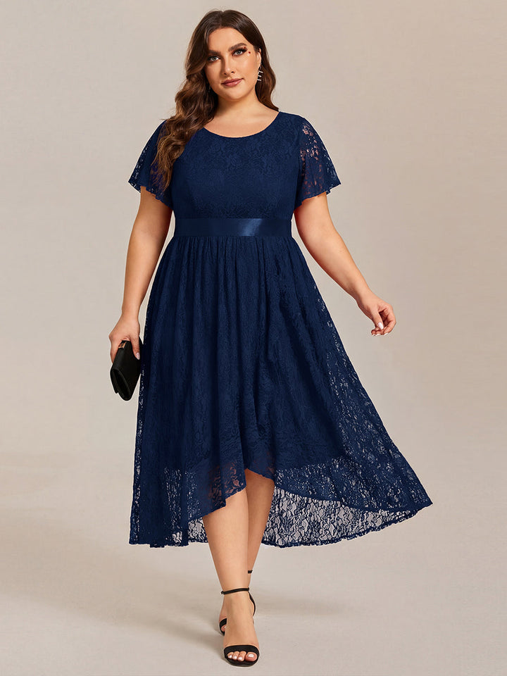 pretty SEVYN|Plus Size Ruffled Sleeve Empire Waist Lace Wedding Guest Dress