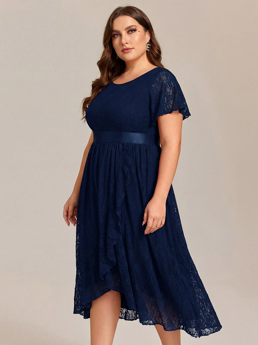 pretty SEVYN|Plus Size Ruffled Sleeve Empire Waist Lace Wedding Guest Dress